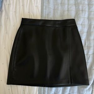 Black Mini Pencil Skirt - Leather